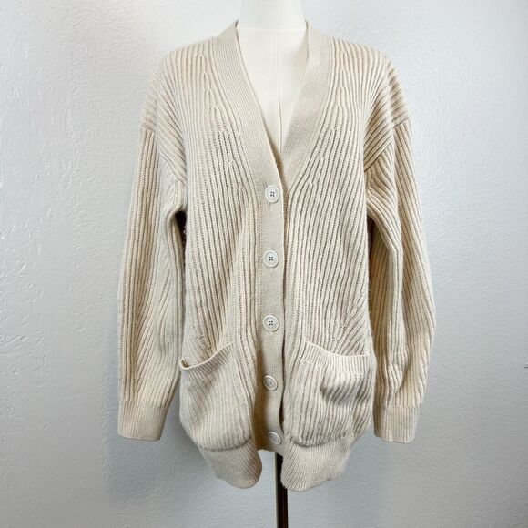 J Crew Sweater Womens Small Cream Alpaca Blend Ribbed V Neck Cardigan BX468 - Picture 1 of 12